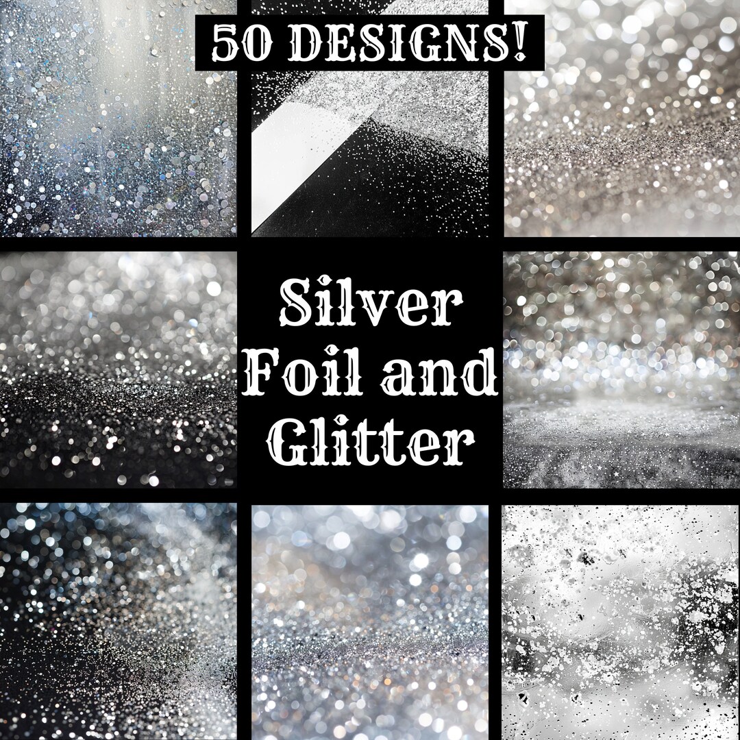 Silver Foil & Glitter Digital Paper: High-resolution Scrapbook (PNG ...