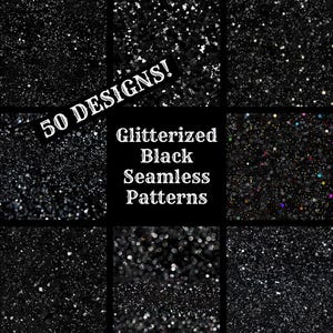 Glitterized Black Seamless Digital Paper, Black Glitter Printable Scrapbook Paper Seamless Textures, Digital Instant Download