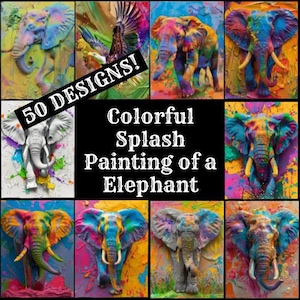 Pintura colorida de um elefante em papel para diário, papel para impressão, suprimentos para diário vintage, encartes para diário