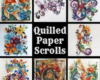 Quilled Paper Scrolls: High Resolution Digital Paper (PNG)