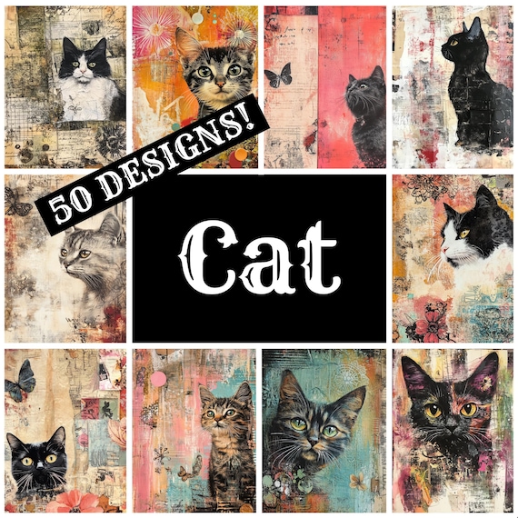 Cat Journal Paper: Vintage Scrapbook Printable (Digital Download)