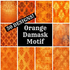 Orange Damast Motiv Journal Papier, Orange Damast Motiv Printable Papier, Vintage Journal Zubehör, Journal Inserts