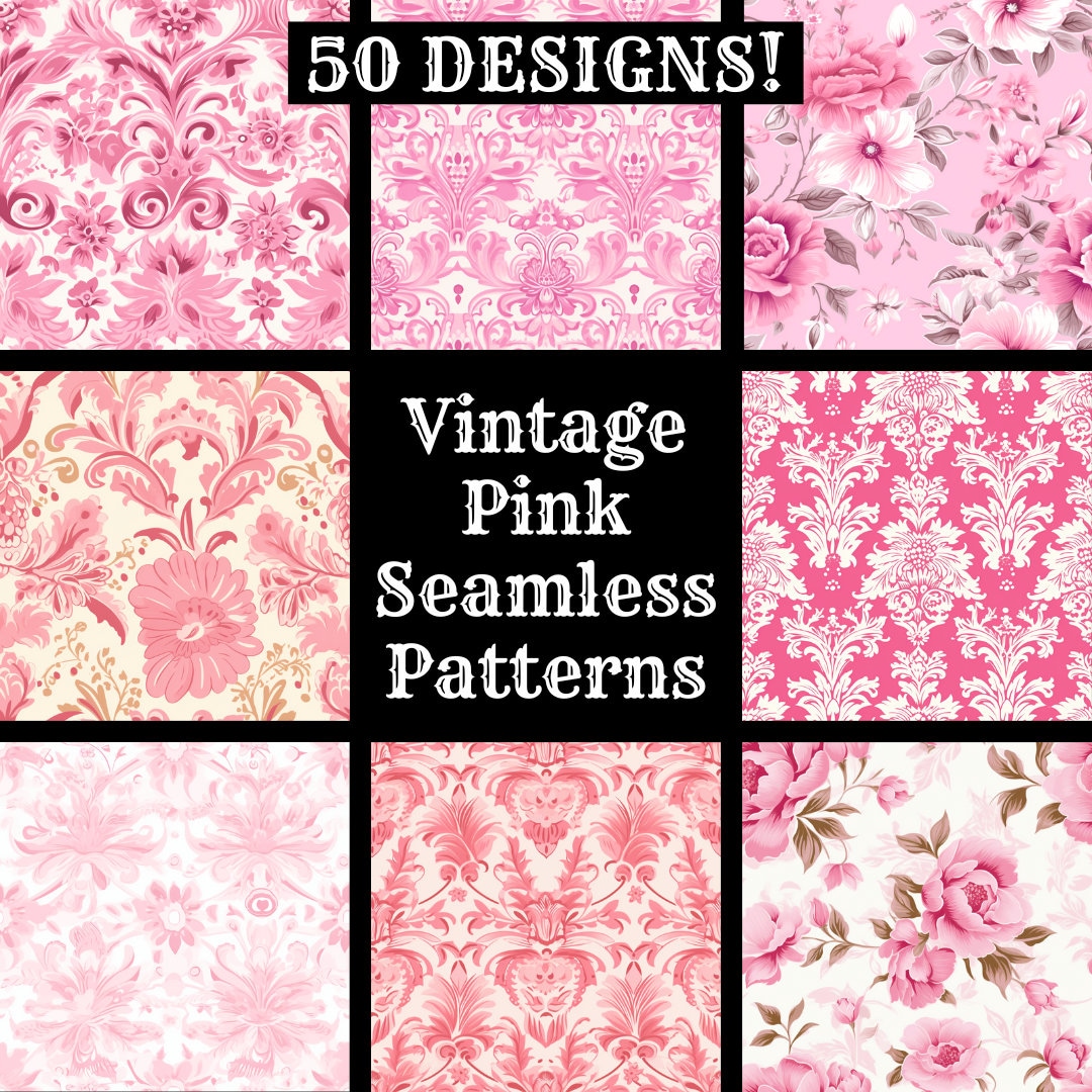Pink Patterns Prinbtable Vintage Pink Seamless Patterns: Printable Digital Paper (digital ...