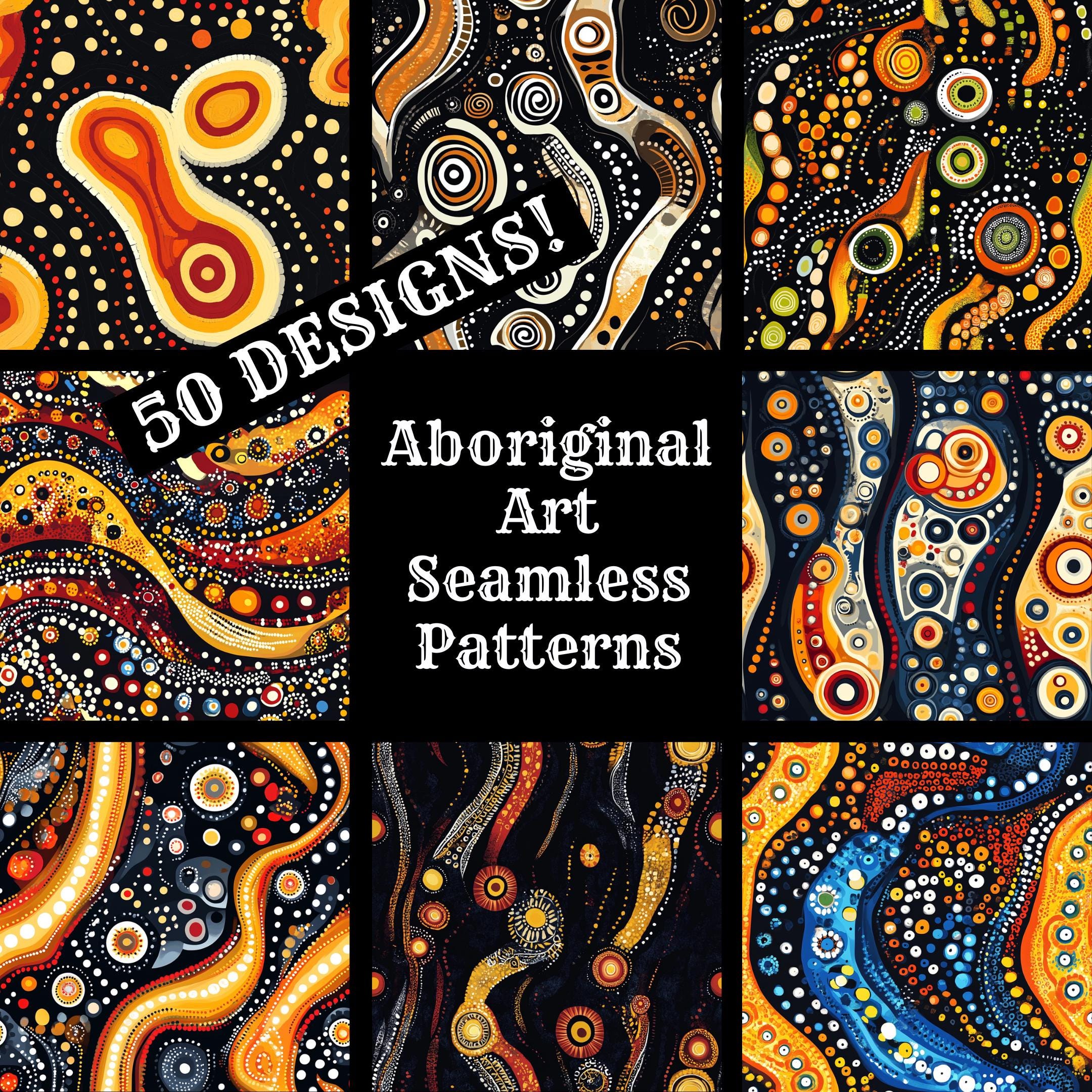 Aboriginal Art Seamless Patterns: Printable Scrapbook Paper (digital ...