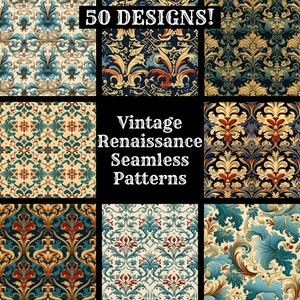Papel digital sin costuras de estilo renacentista vintage, papel para álbum de recortes imprimible, texturas sin costuras, descarga digital instantánea, textura renacentista vintage