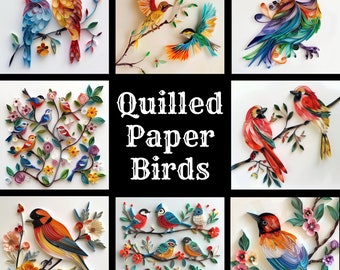Quilled Paper Birds Paper, Quilled Paper Birds Printable Paper, Quilling Paper Birds, Quilled Paper Birds Journal Supplies, Journal Inserts