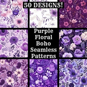 Lila Boho nahtlose digitales Papier, druckbare Scrapbook Papier nahtlose Texturen, sofortiger Download, kommerzielle Nutzung lila Boho Blumen