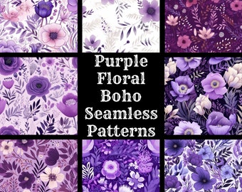 Purple Floral Boho Seamless Digital Paper, Printable Scrapbook Paper Seamless Textures, Instant Download, Commercial Use Purple Boho Floral