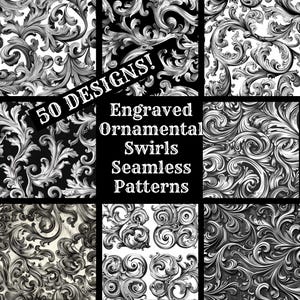 Swirl Pattern Paper Engraved Swirls Seamless Pattern: Ornamental Digital Paper (digital ...