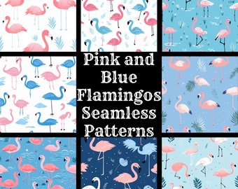 Pink and Blue Flamingos Seamless Digital Paper, Printable Scrapbook Paper Seamless Textures, Digital Instant Download Flamingos Background