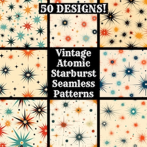 Vintage Atomic Starburst Papel digital sin costuras, Papel de álbum de recortes imprimible Texturas sin costuras, Descarga instantánea, Envoltura atómica de uso comercial