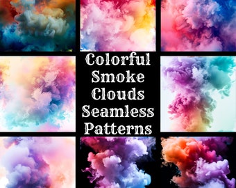 Colorful Smoke Clouds Seamless Patterns: Digital Paper (PNG)