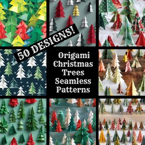 Origami kerstbomen naadloos digitaal papier, afdrukbaar plakboek, naadloze texturen, digitale Instant Download