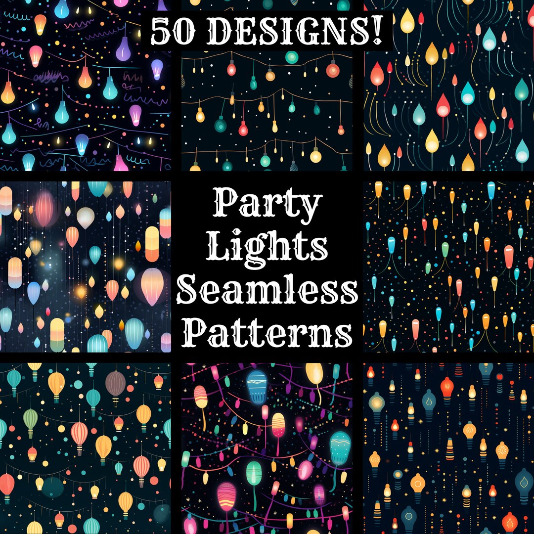 Party Lights Seamless Pattern: Colorful PNG Digital Paper (digital ...