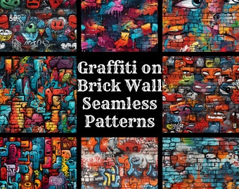 Naadloos papier graffitibakstenen muur: 56 png-texturen (digitale download)