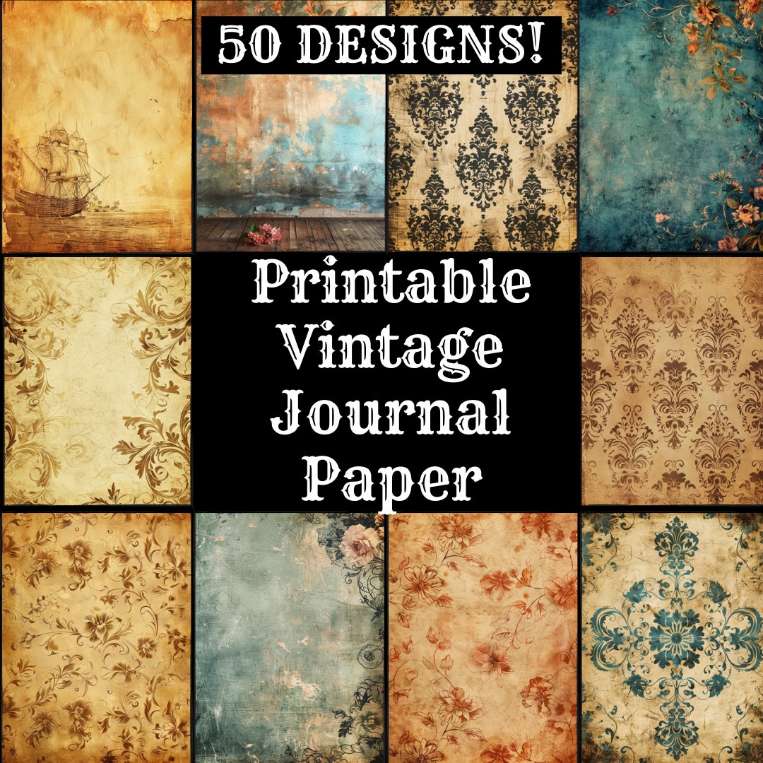 Vintage Journal Paper: 50 Printable Scrapbooking Designs (digital ...