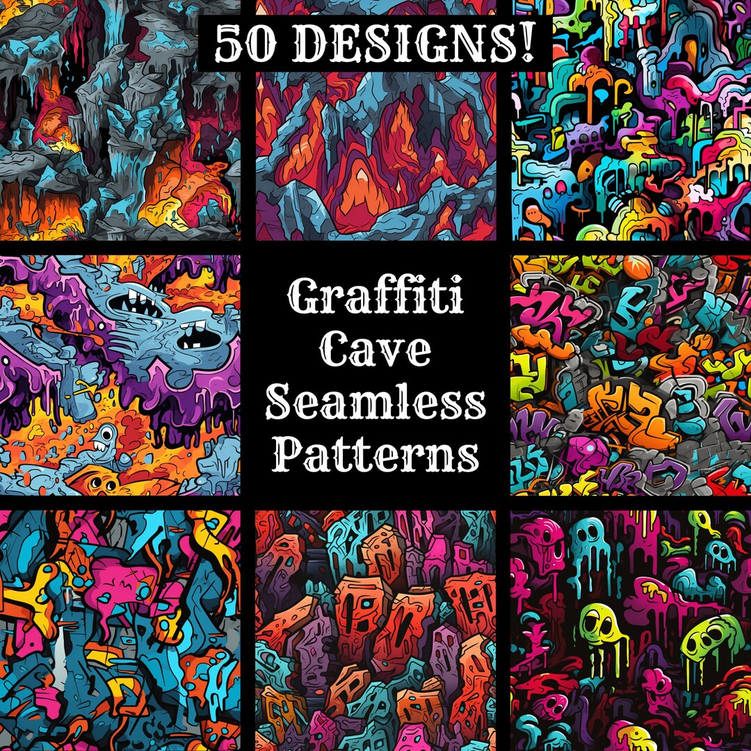 Graffiti Cave Seamless Pattern: Colorful Texture Designs (digital ...
