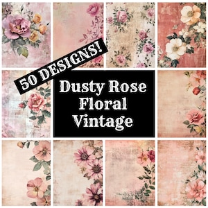 Dusty Rose Floral Vintage Journal Paper, Dusty Rose Floral Vintage Printable Paper, Vintage Journal Supplies, Journal Inserts