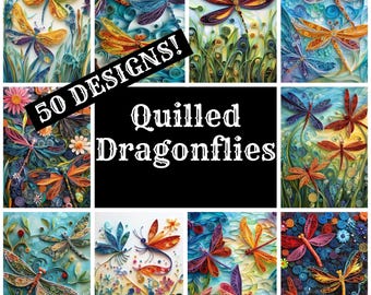Quilled Dragonflies Journal Paper: Vintage Scrapbook Printables (Digital Download)