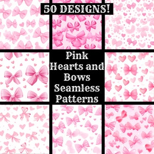 Rosa Herzen und Bögen nahtlose digitales Papier, druckbare Scrapbook Papier nahtlose Texturen digitale Sofort-Download Valentinstag Bögen Herzen