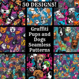 Graffiti Pups and Dogs Seamless Digital Paper, Printable Scrapbook Paper Seamless Textures, Digital Instant Download Graffiti Dogs and Pups