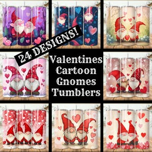 Valentines Cartoon Gnomes Tumbler 24 Bundle Pack Cartoon Gnomes 20 oz Skinny Tumbler Sublimation Designs Valentines Gnomes Tapered Tumbler