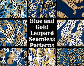 Blue & Gold Leopard Seamless Pattern: Scrapbook Paper (Digital Download)