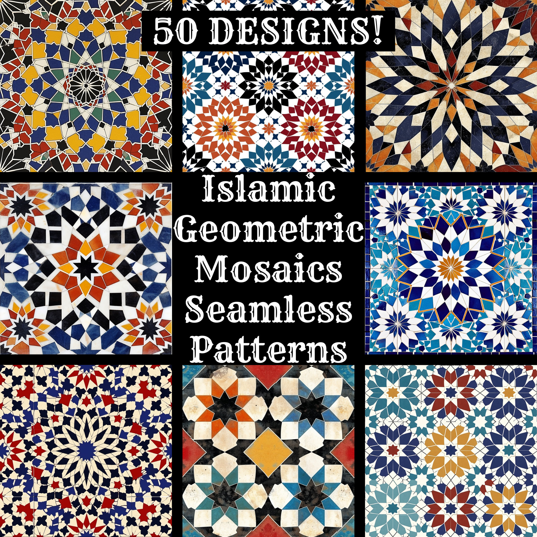 Islamic Geometric Mosaic Patterns: Seamless Digital Paper (PNG) - Etsy