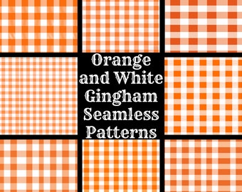 May include: 50 Designs! Orange and White Gingham Seamless Patterns. A collection of nine different orange and white gingham patterns.