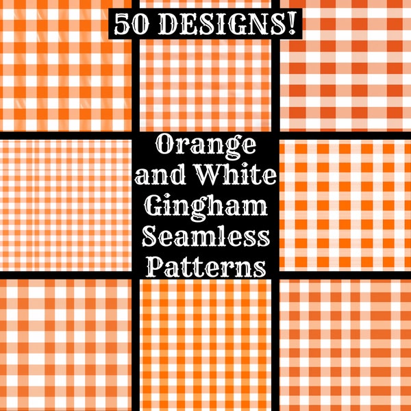 Orange and White Gingham Seamless Digital Paper, Printable Scrapbook Paper Seamless Textures, Instant Download, Commercial Use Gingham Wrap