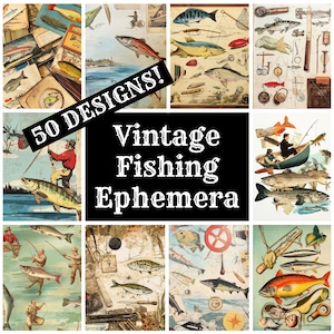 Vintage Fishing Ephemera Journal Paper, Vintage Fishing Ephemera Printable Paper, Vintage Journal Supplies, Journal Inserts