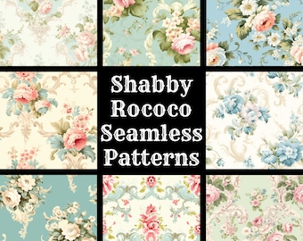 Shabby Rococo Floral Seamless Patterns: 50 PNG Digital Papers (Digital Download)