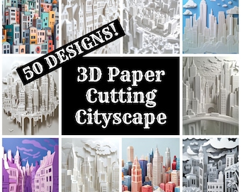 3D Paper Cutting Cityscape: Vintage Journal Inserts (Digital Download)