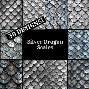 Silver Dragon Scales Seamless Paper: 50 PNG Textures (Digital Download)