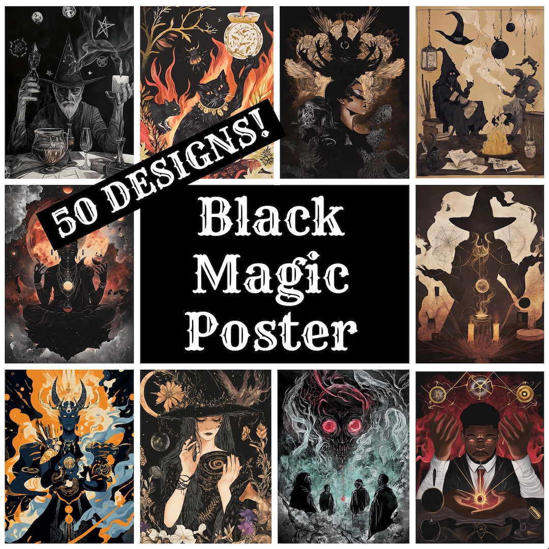 Black Magic Poster Digital Paper: Vintage Journal Inserts (PNG, 8.5x11 ...