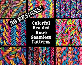 Colorful Braided Rope Seamless Patterns: 50 PNG Digital Papers (Digital Download)