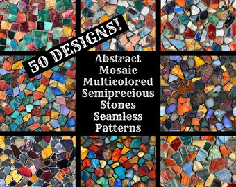Mosaic Semiprecious Stone Seamless Pattern: Multicolored Abstract Digital Paper (PNG, 300 dpi)