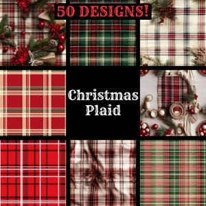 Christmas Plaid Seamless Digital Paper, Printable Scrapbook Paper Seamless Textures, Instant Download, Commercial Use Christmas Pattern