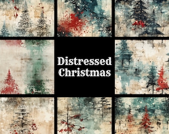 Distressed Christmas Digital Paper: Seamless Holiday Print (PNG)
