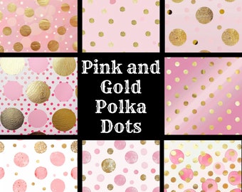 Pink and Gold Polka Dot Digital Paper: Scrapbook Journal (PNG, 12x12, 16x16) (Digital Download)