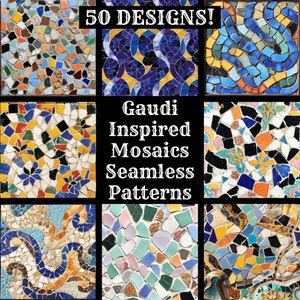 Gaudi inspiriert Mosaiken nahtlose digitales Papier druckbare Scrapbook Papier nahtlose Texturen digitale Sofort-Download Gaudi Mosaiken Sublimation