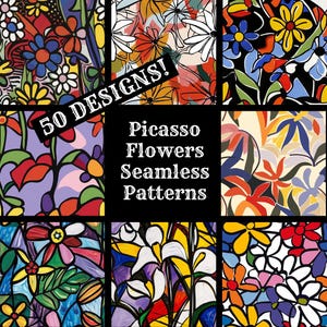 Picasso Flowers Seamless Digital Paper, Picasso Flowers Printable Scrapbook Paper Seamless Textures, Digital Instant Download