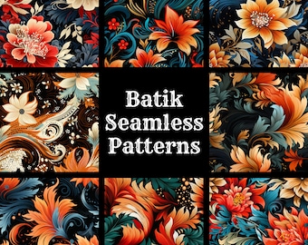 Motifs floraux sans couture batik : 56 papiers numériques PNG (usage commercial)