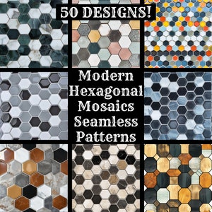 Mosaïques hexagonales modernes sans couture papier numérique, papier de scrapbooking imprimable textures transparentes téléchargement numérique instantané motif mosaïques modernes