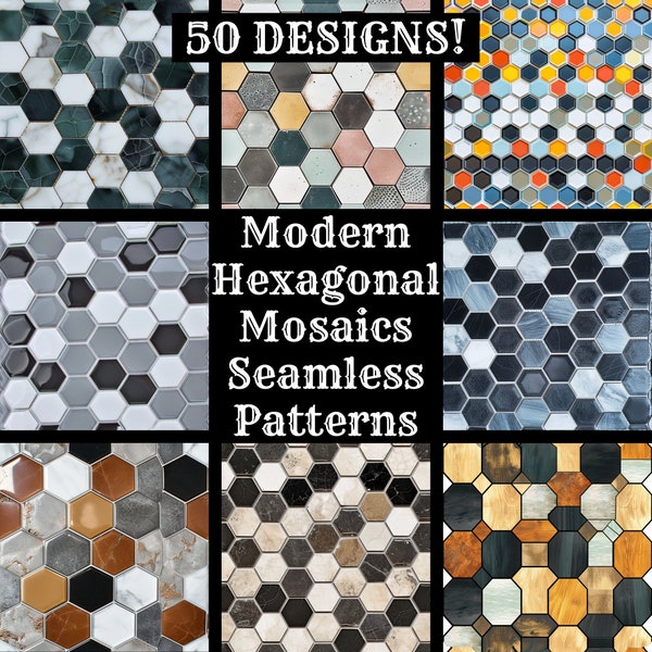 Modern Hexagonal Mosaics Seamless Digital Paper, Printable Scrapbook Paper Seamless Textures Digital Instant Download Modern Mosaics Pattern