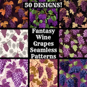 Fantasy Wine Grapes Seamless Digital Paper, Printable Scrapbook Paper Seamless Textures, Digital Instant Download Wine Grapes Background