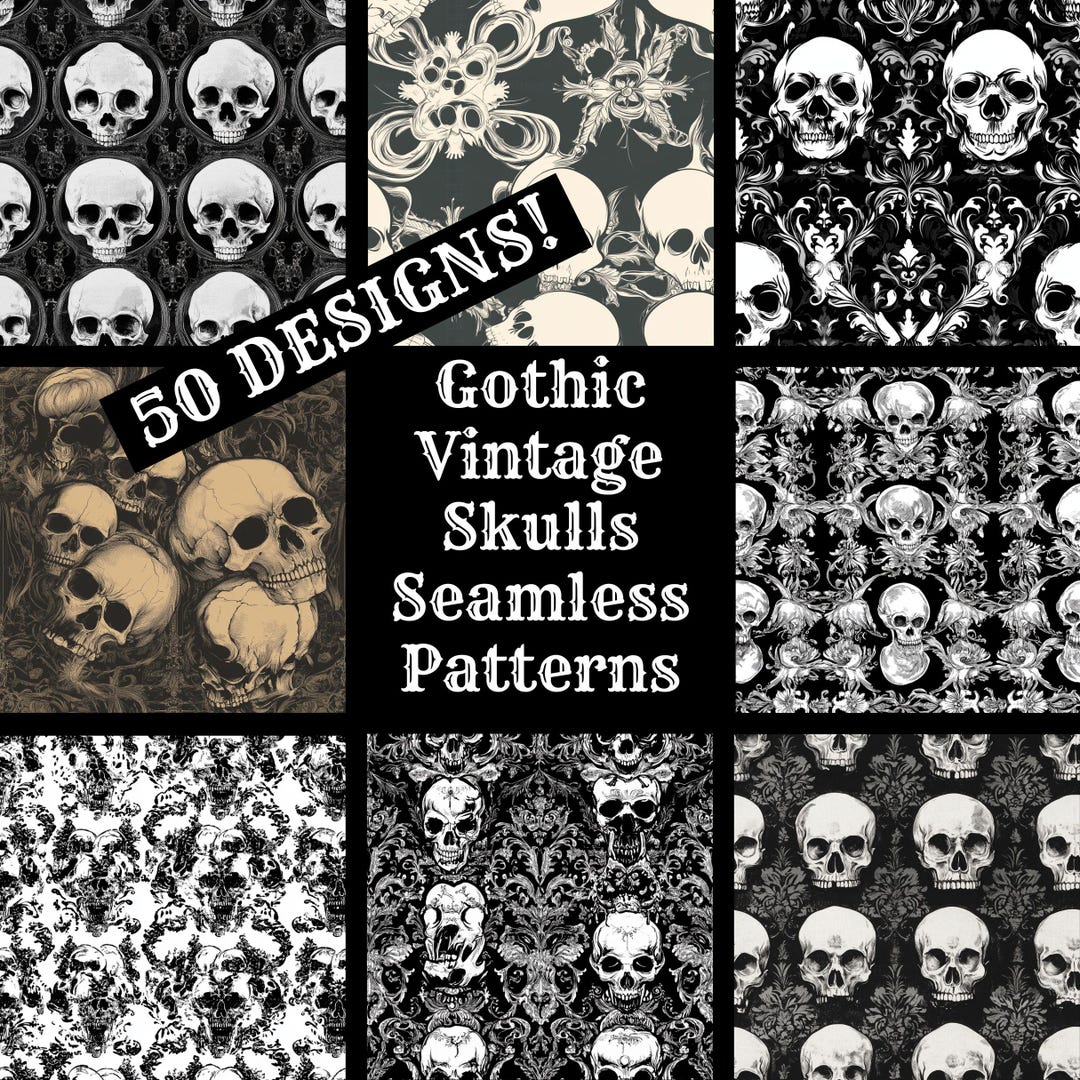 Gothic Skulls Seamless Pattern: Vintage Digital Paper (PNG) - Etsy