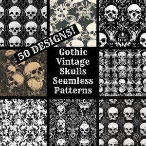 Gothic Vintage Skulls Seamless Digital Paper, Printable Scrapbook Paper Seamless Textures, Digital Instant Download