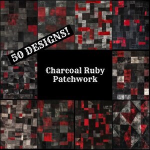a black and red patchwork background with the words 50 designs