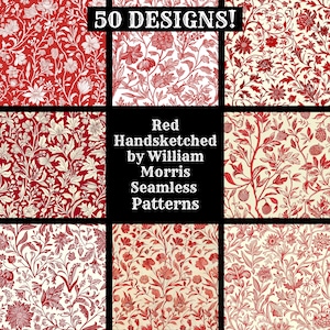 Padrão floral vermelho William Morris sem emendas: papel digital desenhado à mão (download digital)